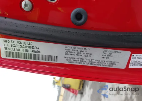 2023 Dodge Challenger Sxt из США, поврежденный, VIN 2C3CDZAG1PH693057